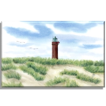 Leinwand 40 x 30 cm Keilrahmen Canvas-Leinen Aquarell Maritim Kunst Druck Kunstdruck Nordsee Norderney Leuchtturm Insel Strand Düne
